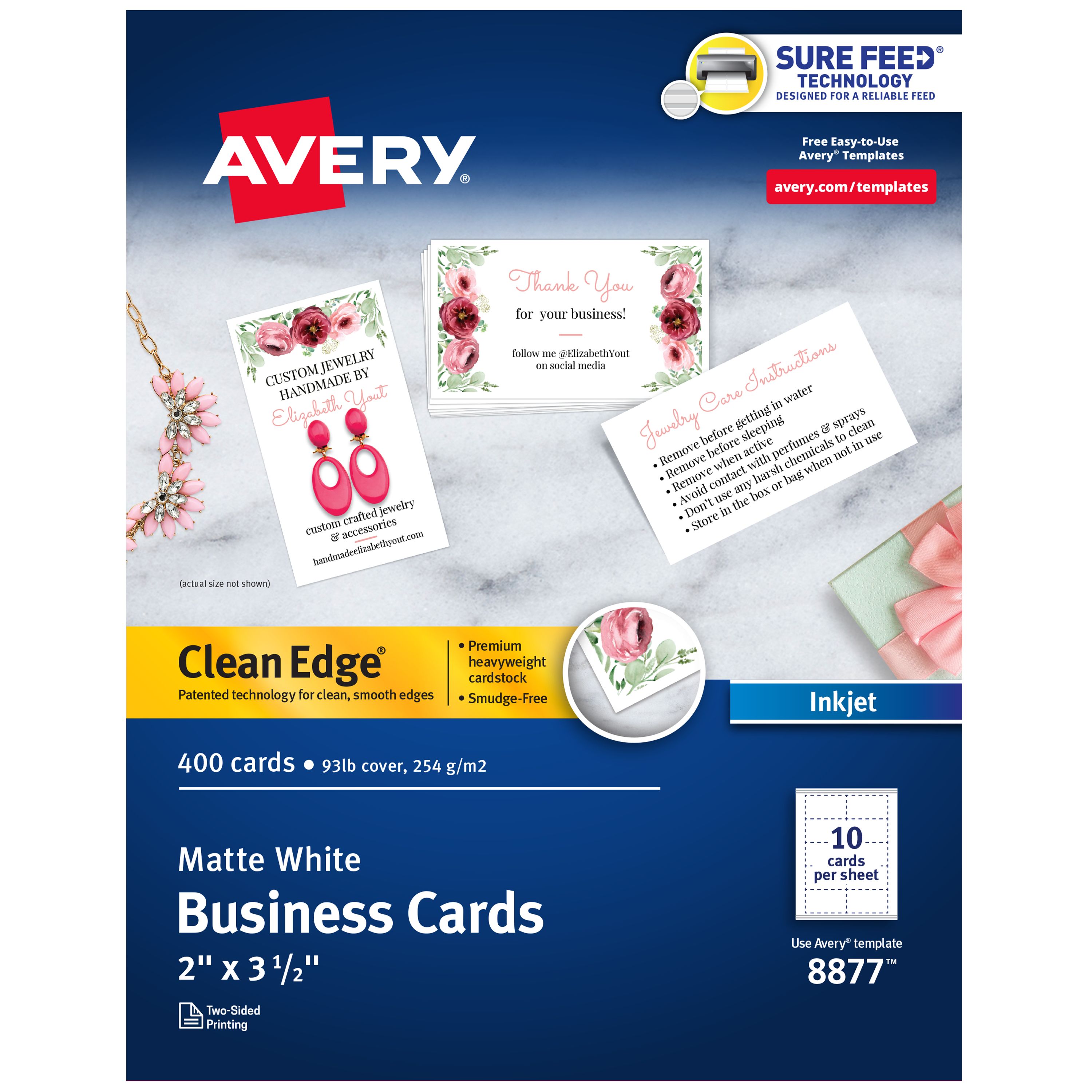 Clean Edge® Printable Business Cards, White 8877 | Avery
